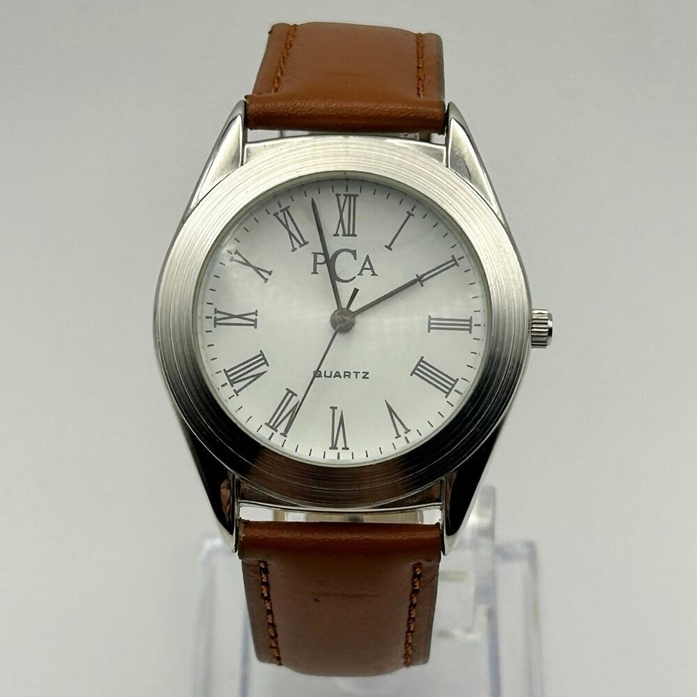 Pier Carlo D'Alessio (PCA) Silver Tone Brown Leather Watch Working New Battery